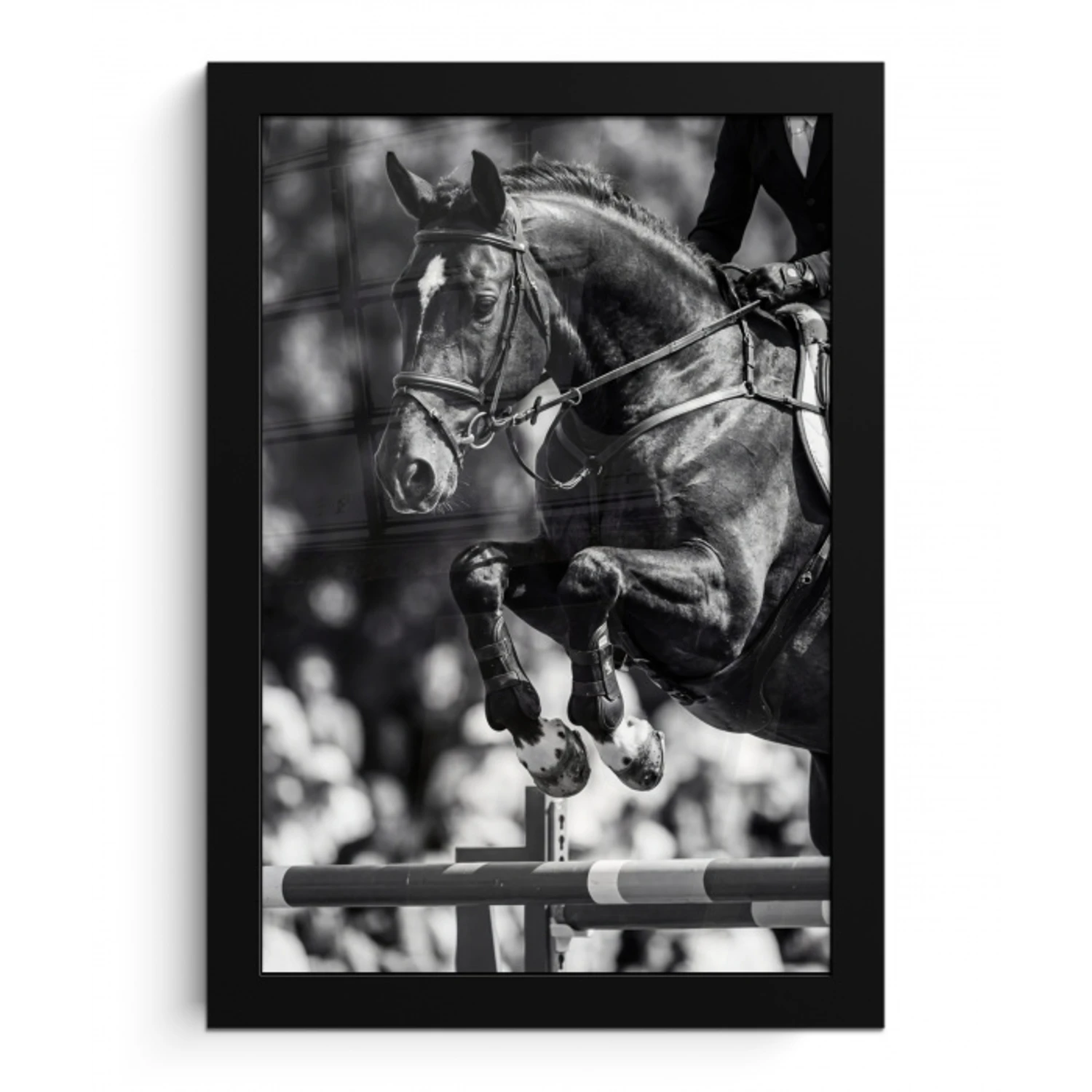 Springen - Paard - Zwart - Wit fotolijst zwart zonder passe partout klein -3d