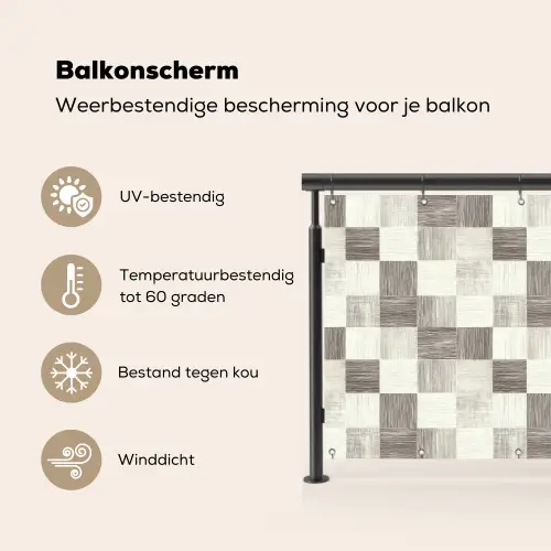 Patroon - Dambord - Houtnerf Balkonbeschermer Duitsland klein 596 -specs_NL