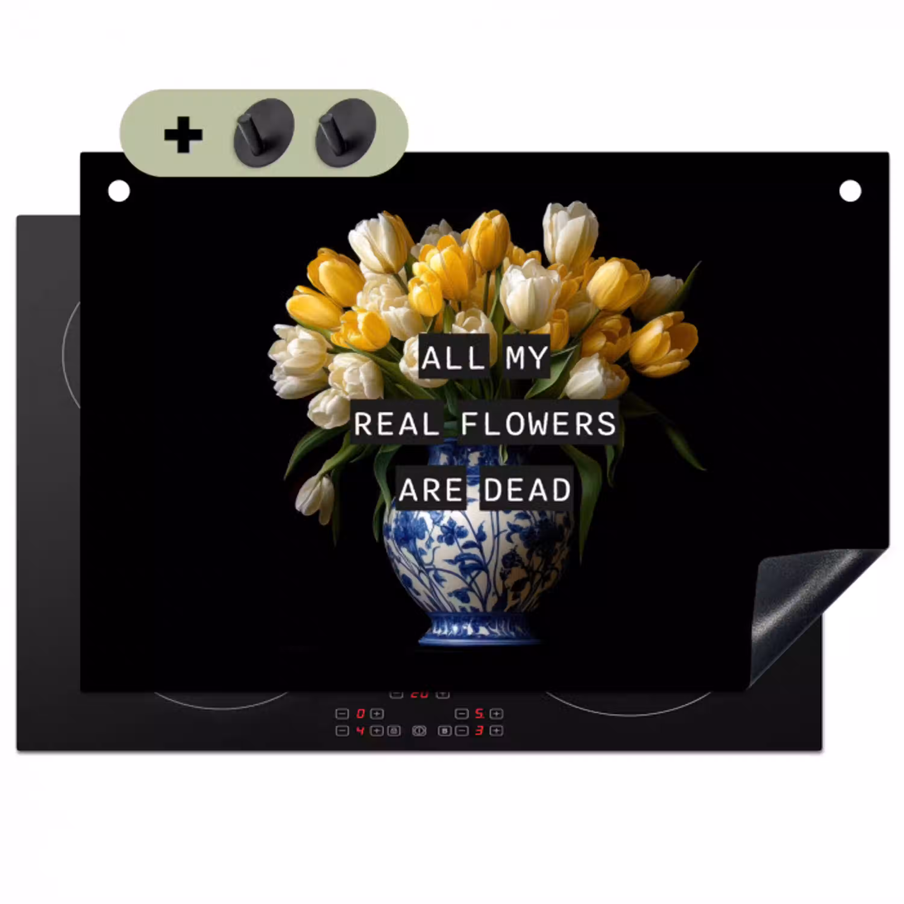 Quotes - Bloem - Tulp - Geel Inductie beschemer met haakjes klein -3d