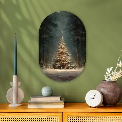 Kerstboom - Bos - Sneeuw - meerkleurig Wandcirkel Ovaal Forex klein -sfeer2