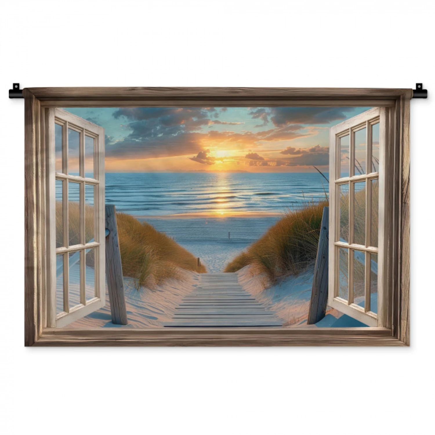 Doorkijk - Strand - Pad - Zonsondergang Wandkleed katoen middel -zz3d