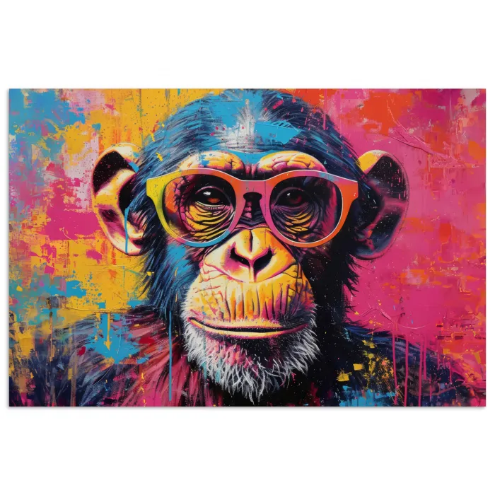 Graffiti - Chimpansee - Aap - Bril - Kleurrijk poster papier klein -3d