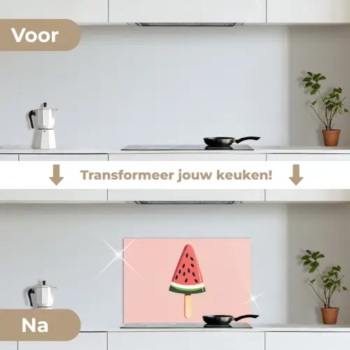 Watermeloen - Ijsje - Pitjes - Rood keuken achterwand spatscherm klein -voor_na_NL