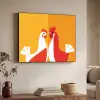 Kippen - Oranje - Vlakken Textielframe zwart klein -sfeer3