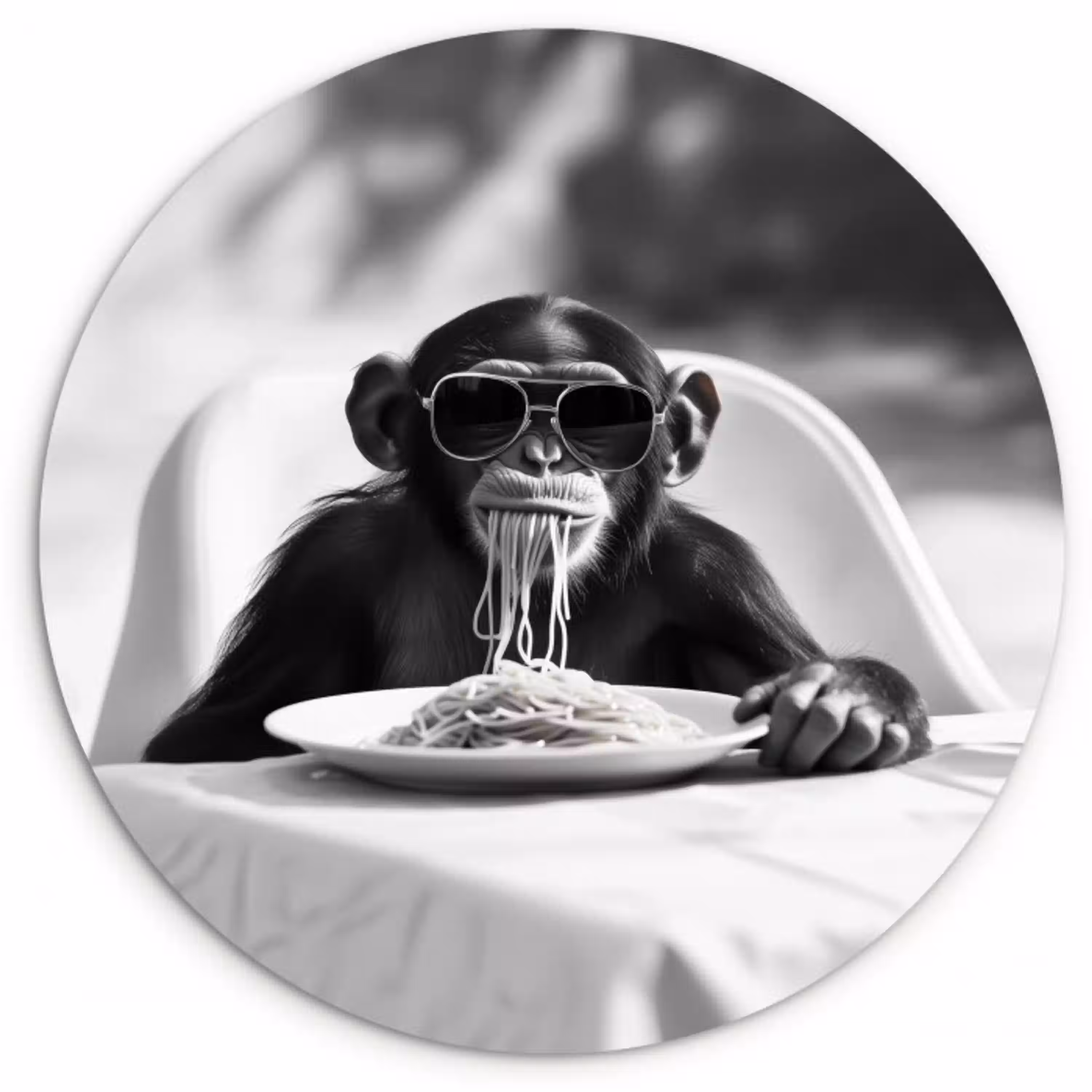Aap - Spaghetti - Zonnebril - Zwart wit - Cool - Dier Wandcirkel plexiglas klein -3d