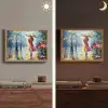 Olieverf - Paraplu - Vrouw - Straat - Kunst Light Box met batterij (Wandlamp) middel -sfeer3
