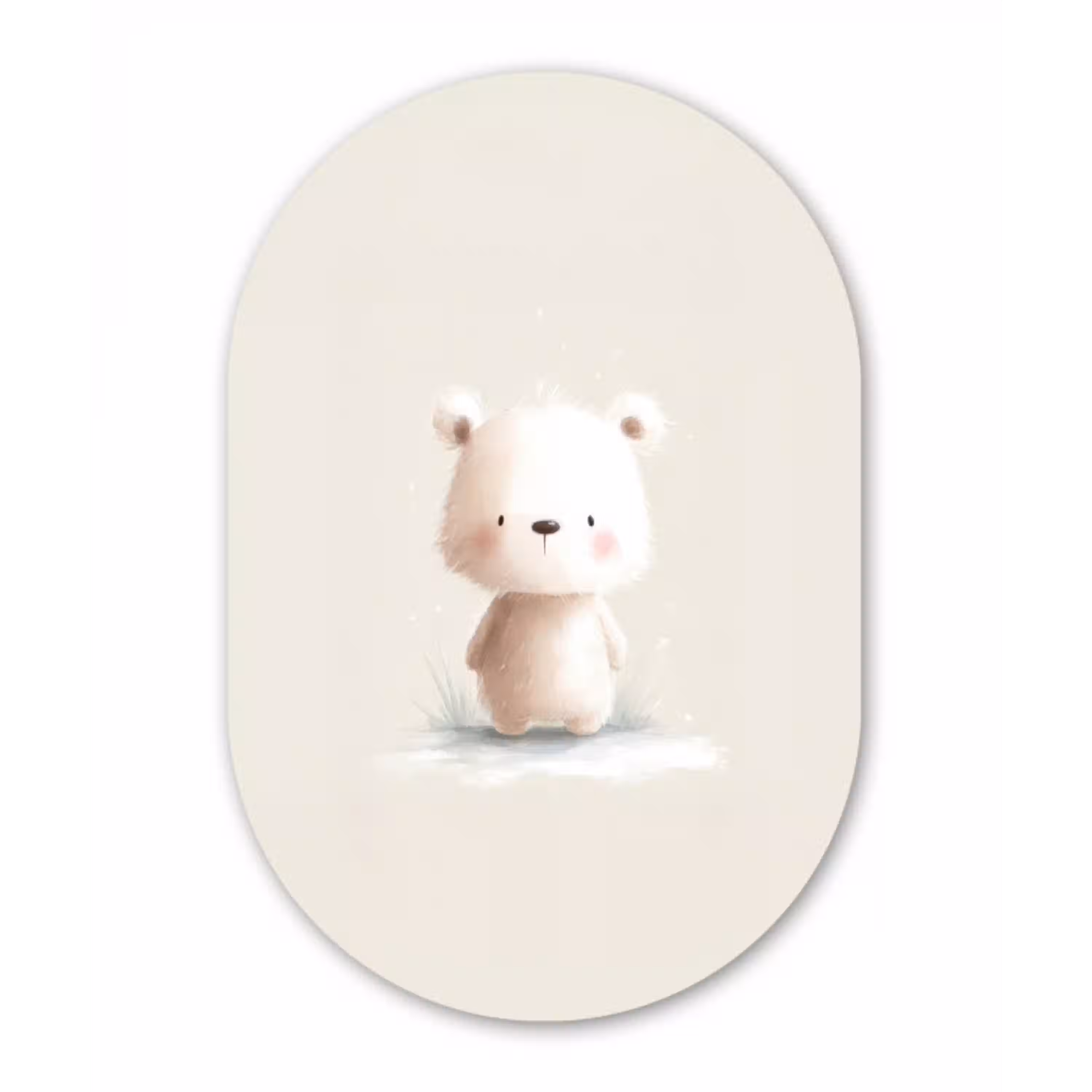 Beertje - Sneeuwvlokje - Wit - Pluizig Wandcirkel Ovaal Aluminium middel -3d