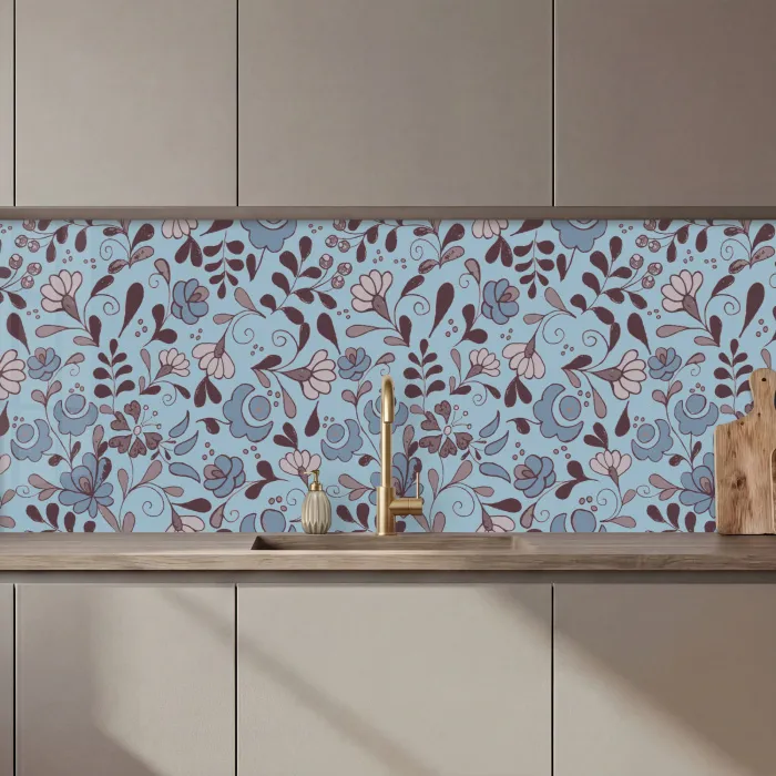 Patroon - Bloem - Grijs - Blauw keuken achterwand 2 middel 871 zz_3dshopping