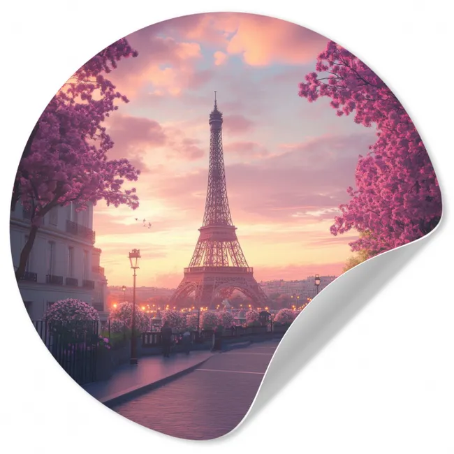 Eiffeltoren - Parijs - Roze Wandcirkel behangsticker klein -3d