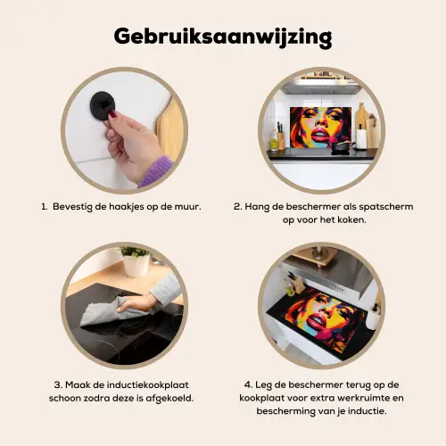 Vrouw - Gezicht - Kleurrijk Inductie beschemer met haakjes klein -ky-gebruik-nl