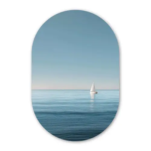 Zeilbootje - Kalme zee - Helderblauwe hemel Wandcirkel Ovaal Forex klein -3d