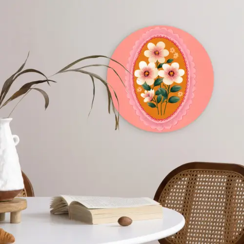 Illustratie - Bloemen - Rand - Roze Wandcirkel kunststof plaat 5mm dik klein -sfeer4