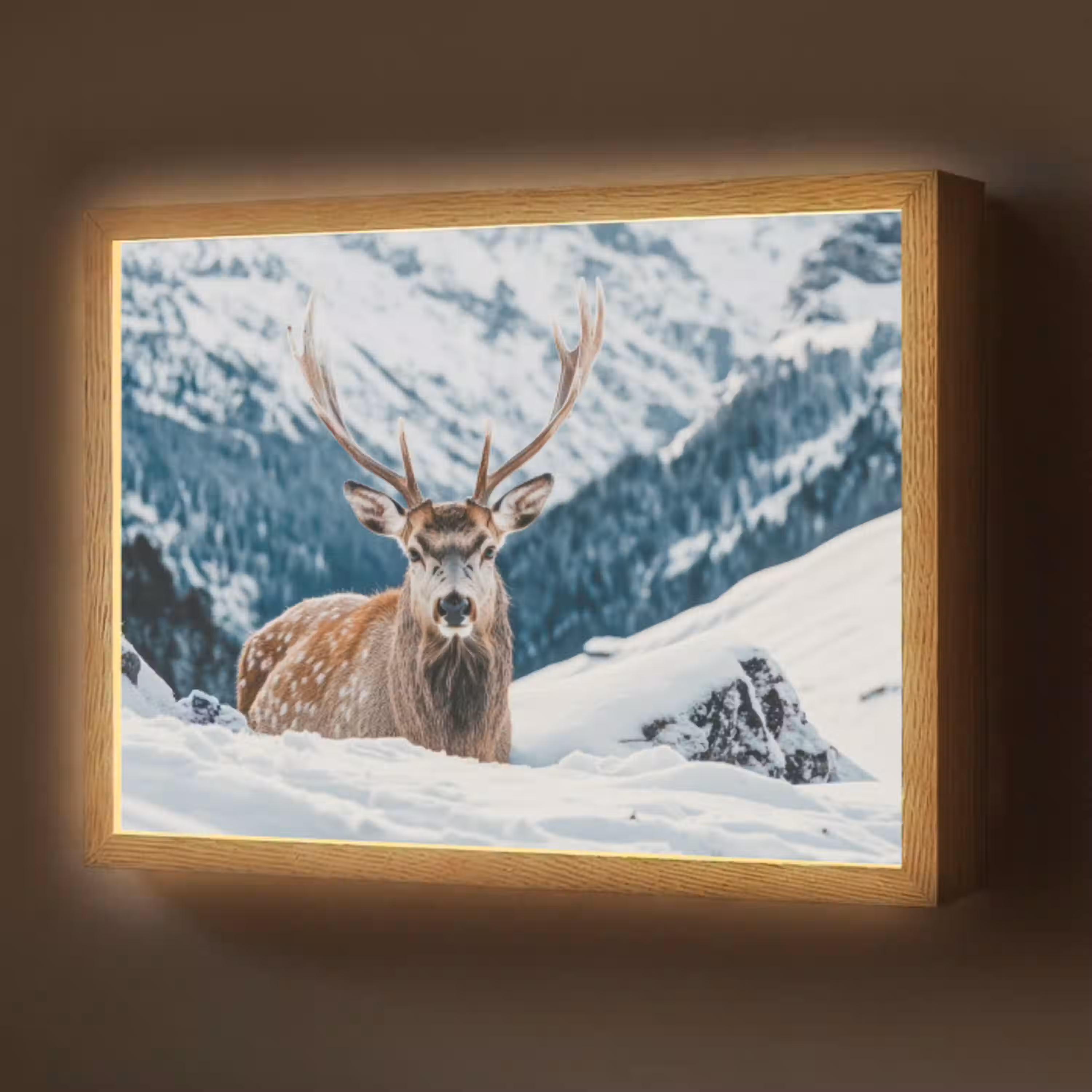 Hert - Landschap - Winter - Natuur - Dieren - Bergen Light Box met batterij (Wandlamp) middel -z3d_website