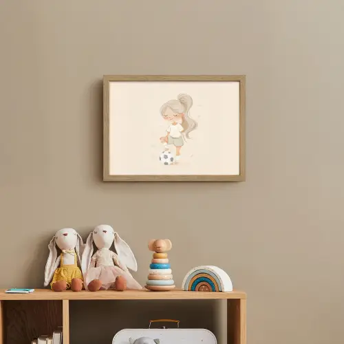 Meisje - Voetbal - Beige Light Box met batterij (Wandlamp kind) middel -sfeer2_kind