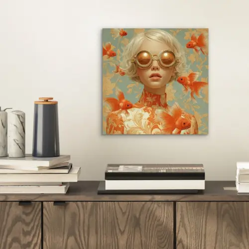 Goudvissen - Oranje - Vrouw - Blond aluminium wit klein -sfeer1