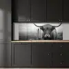 Schotse hooglander - Zwart - Wit - Gras keuken achterwand 2 middel -sfeer1