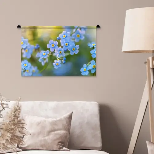 Bloemetjes - Blauw - Vergeet mij nietjes Wandkleed katoen klein -sfeer4