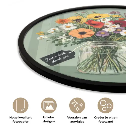 Bloemen - Vaas - Kaartje Fotolijst rond zonder passe partout klein -closeup_NL