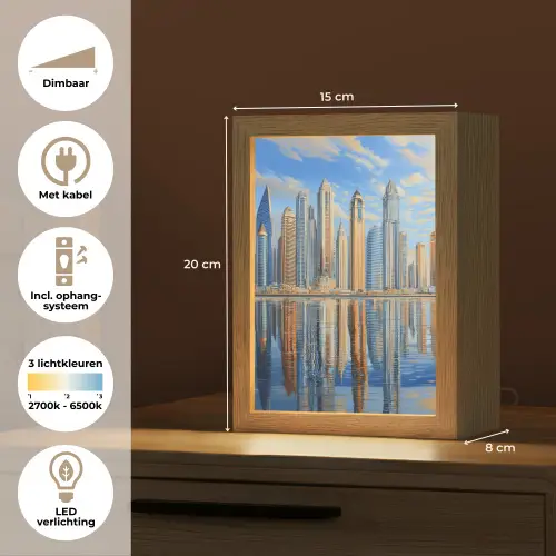 Skyline - Wolkenkrabbers - Water - Blauw Light Box met kabel (Tafellamp) klein -USP_NL