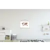 Wereldkaart - Bloemen - Felgekleurd textielposter latten blank klein -kinderkamer