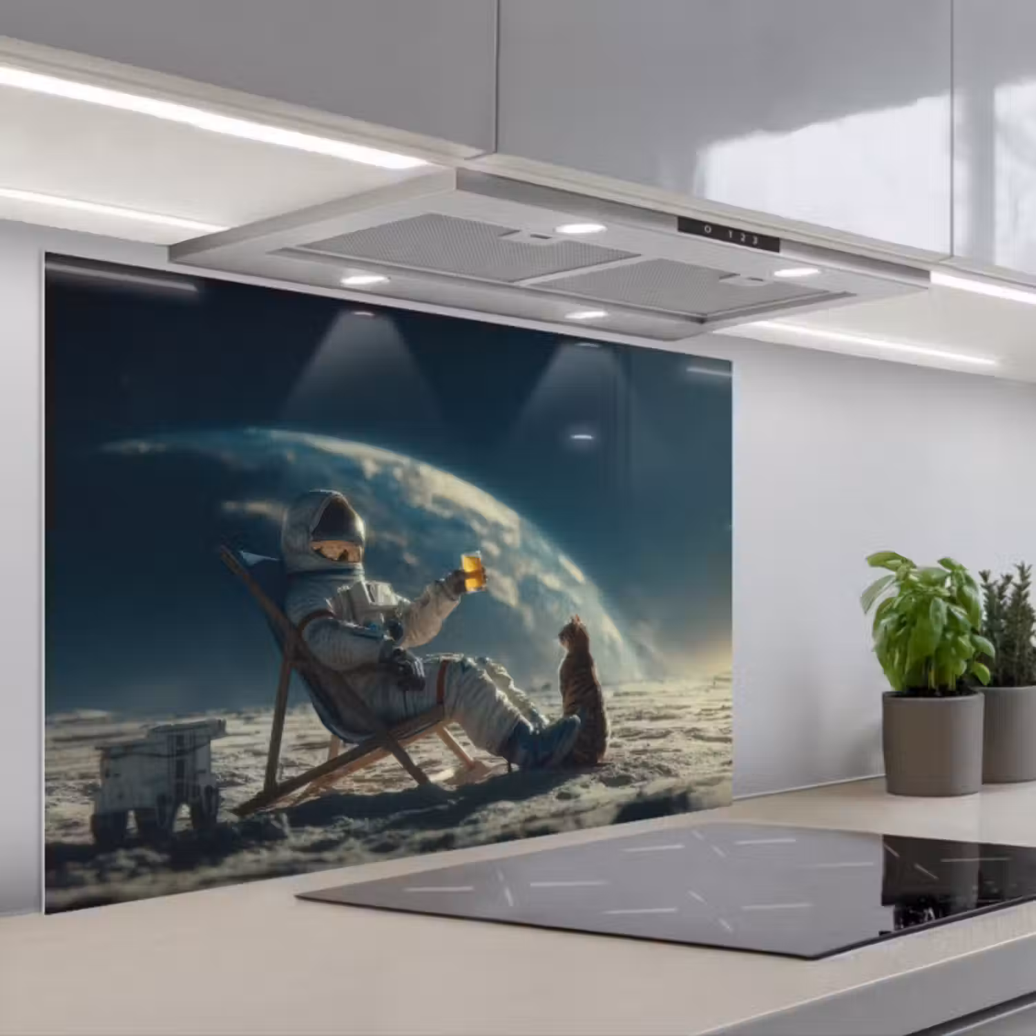 Spatscherm keuken - Astronaut - Kat - Glas - Stoel