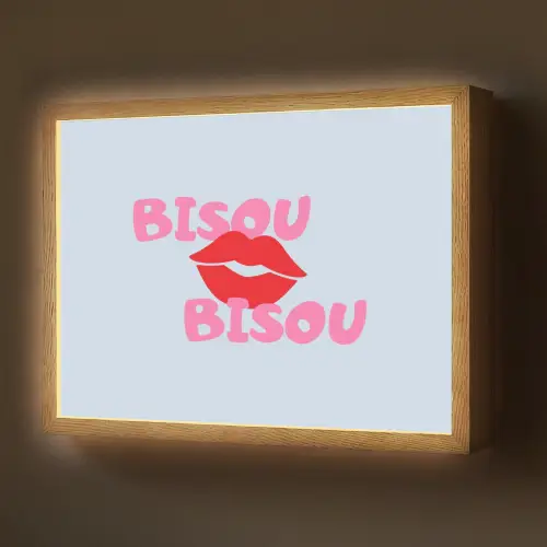 Lippen - Bisou - Blauw Light Box met batterij (Wandlamp) middel -z3d_website