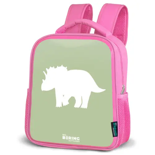 Groen met Triceratops dino Kinderrugzak - Roze middel -schuin