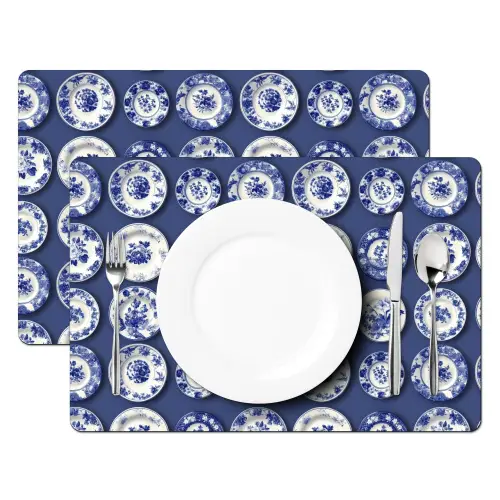 Borden - Floraal - Blauw Placemat vinyl groot 368 -zzsfeer2_Kitchenyeah-website