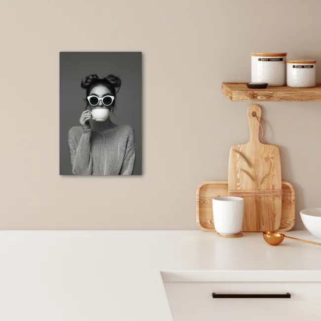 Vrouw - Koffie - Zwart - Wit KitchenYeah - Keuken - Canvas klein -sfeer1