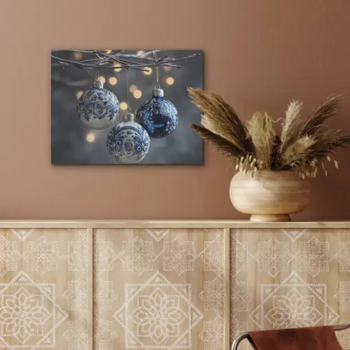 Kerstbal - Versierd - Blauw PET vilt klein -sfeer4