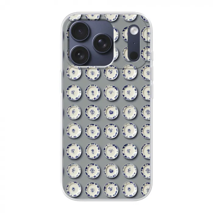 Borden - Bloemen - Blauw - Wit Telefoonhoesje iPhone 17 Pro klein 878 -3d