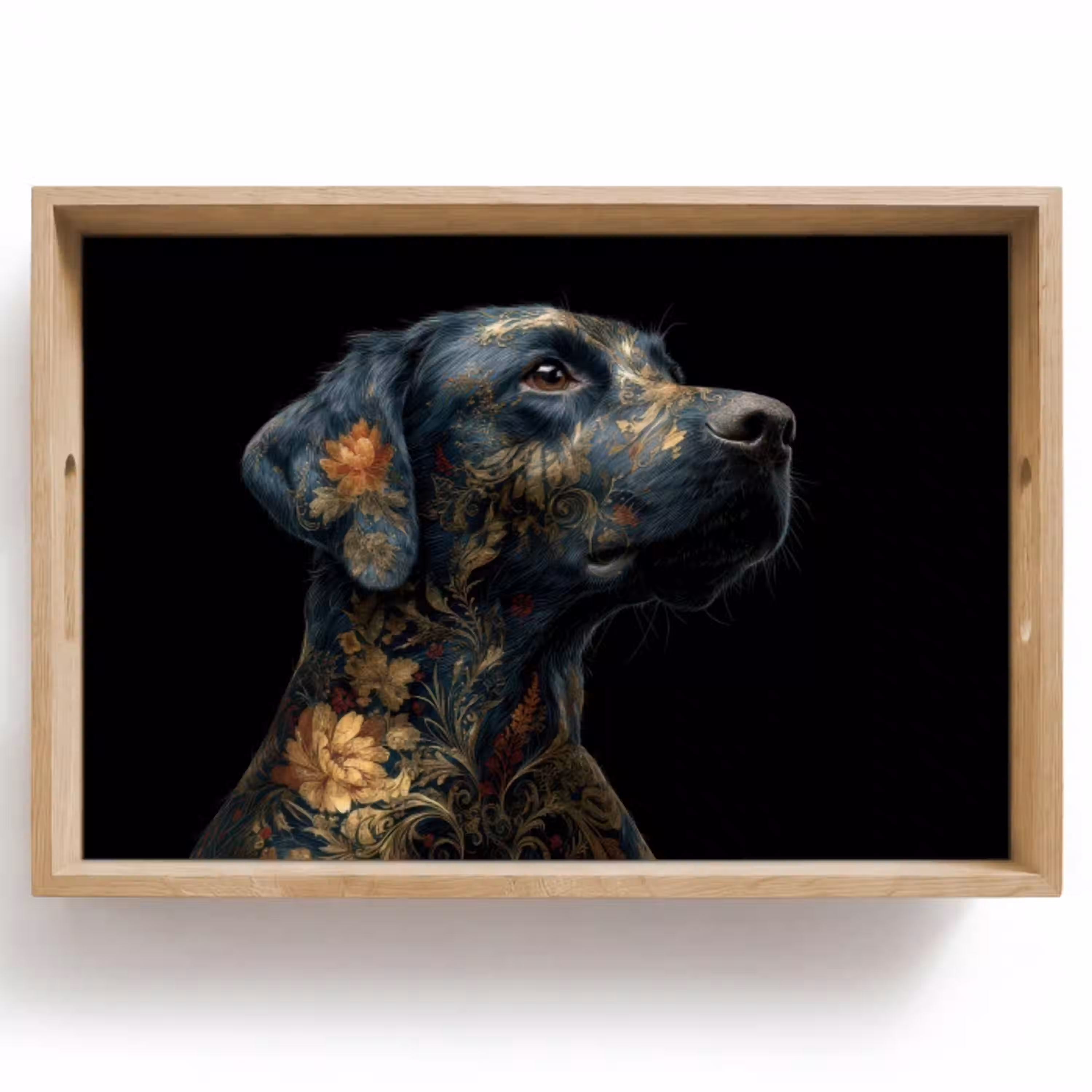 Hond - Zwart - Bloemen Dienblad Rechthoek middel -z3d_shopping