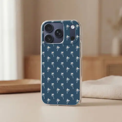 Palmboom patroon - Blauw - Beige - Zomer Telefoonhoesje iPhone 17 Pro klein -sfeer2