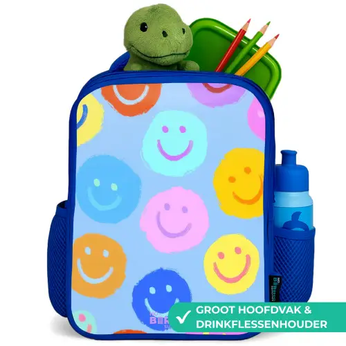 Vrolijk patroon van smileys Kinderrugzak - Blauw middel -inhoud_NL