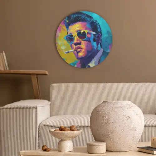 Portret - Sigaret - Kleurrijk - Bril Akoestische PET Vilt - Rond klein -sfeer1