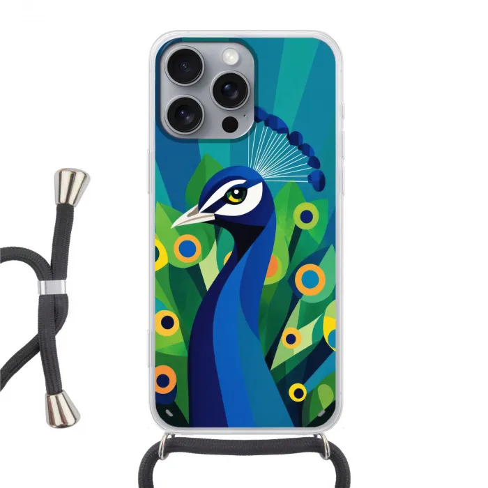 Pauw - Cirkels - Blauw Hoesje iPhone 16 Pro Max met koord klein -3d