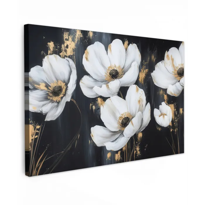Bloemen - Wit - Abstract Tuinposter op houten frame 2 cm dik klein -3d