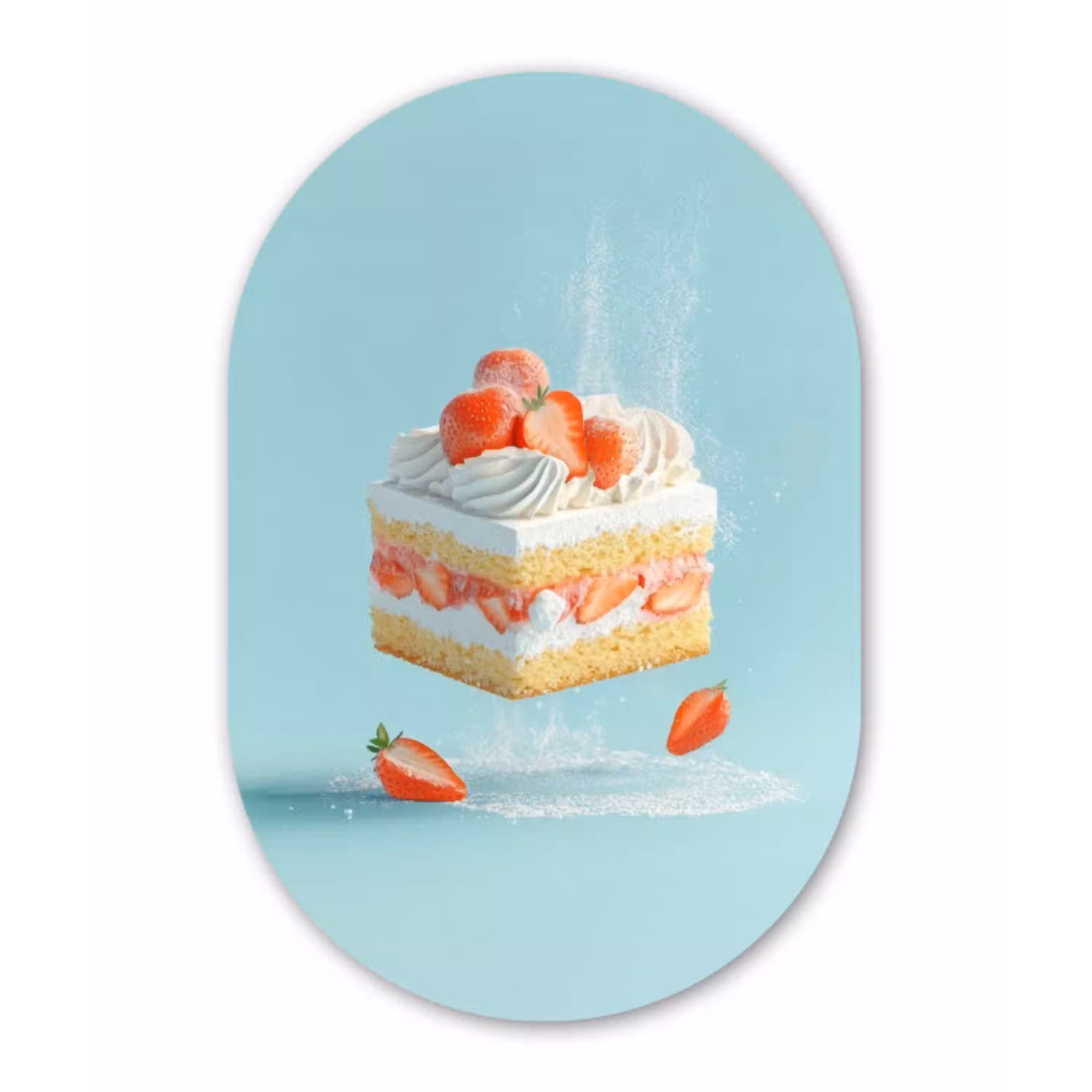 Slagroom - Taart - Blauw - Eten Wandcirkel Ovaal Glas middel -3d