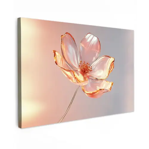 Glazen - Bloem - Roze Tuinposter op houten frame 2 cm dik klein -3d