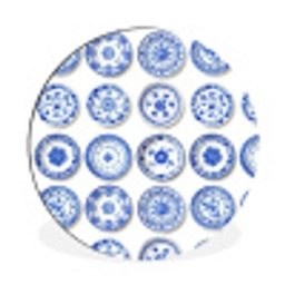 Borden - Bloemen - Patroon - Blauw Wandcirkel aluminium klein 190 -3d