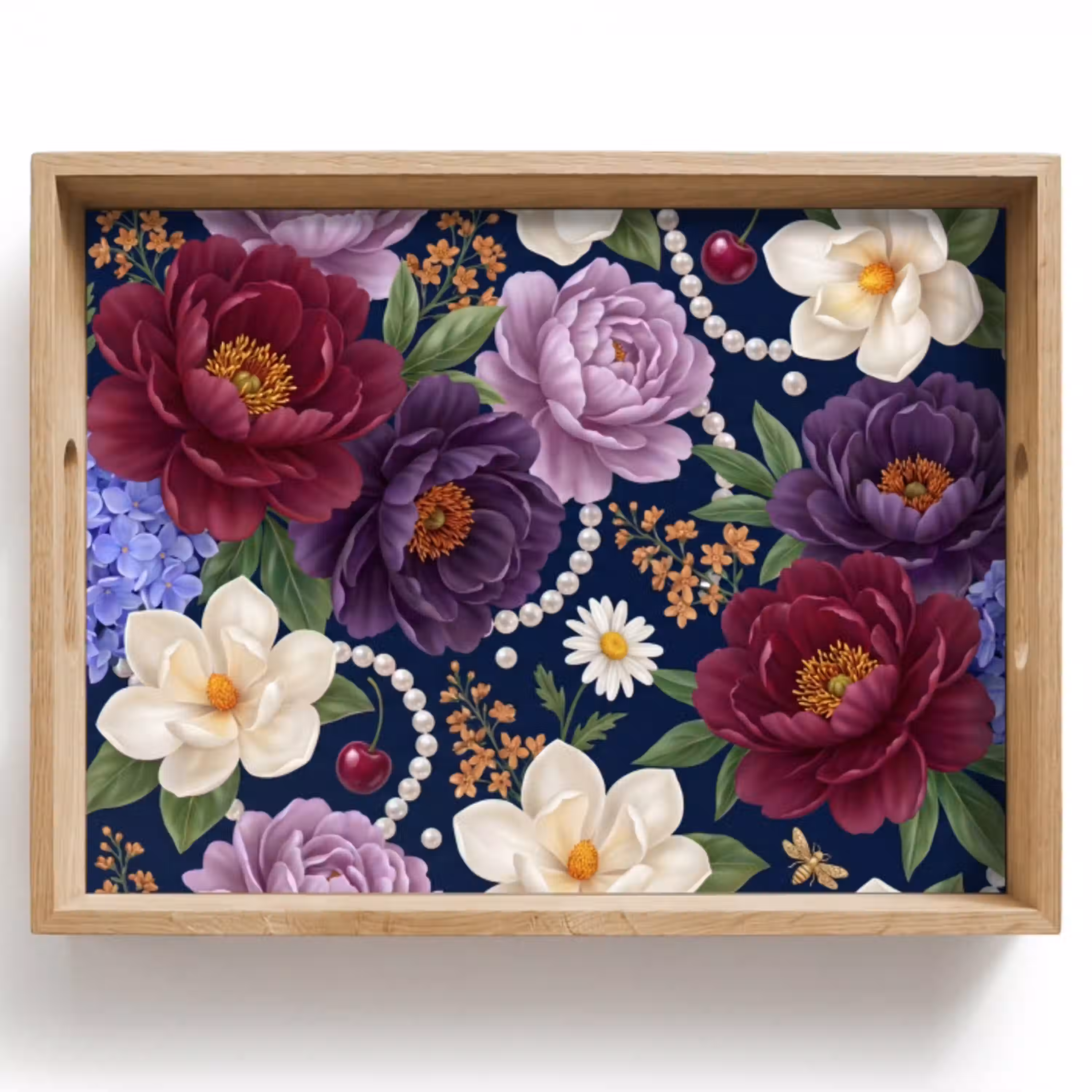 Bloemen - Parels - Decoratie - Modern - Blauw Dienblad Rechthoek middel -z3d_shopping