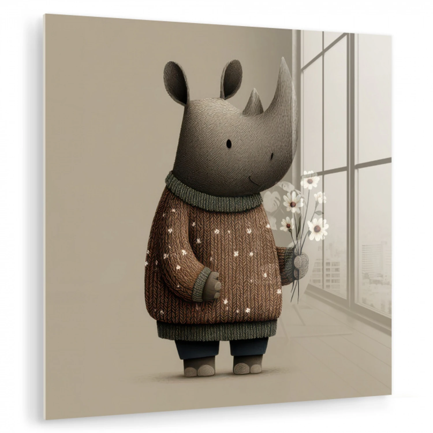 Neushoorn - Witte bloemen - Lief plexiglas 5mm klein -zzzproduct_nieuw