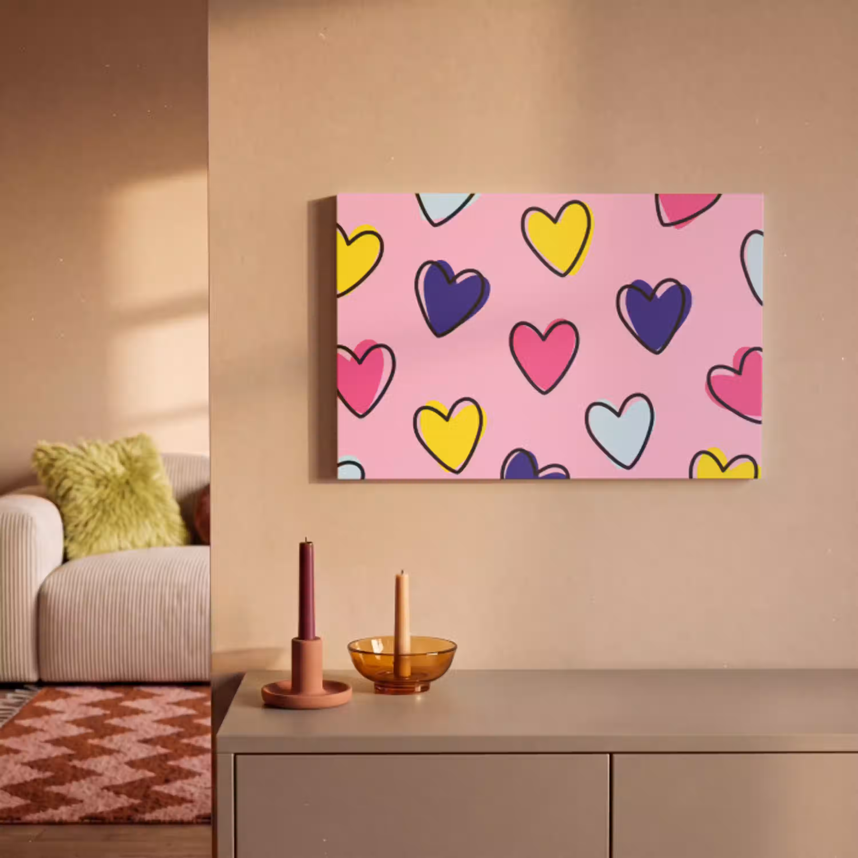 Hartjes - Valentijn - Patroon - Kleurrijk canvas 2cm klein -sfeer1