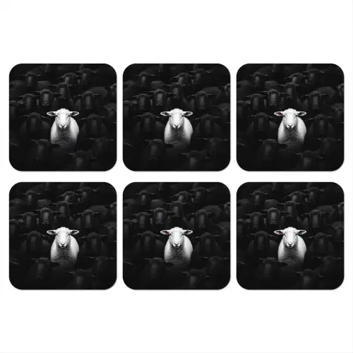 Schapen - Wit - Duisternis onderzetter kurk middel -3d