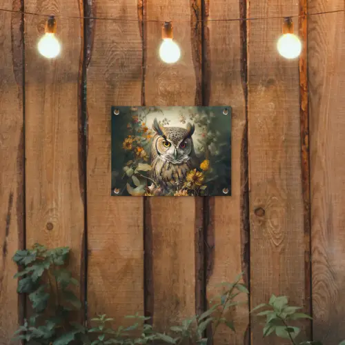 Uil - Vogels - Bloemen - Natuur tuinposter los doek klein -sfeer1