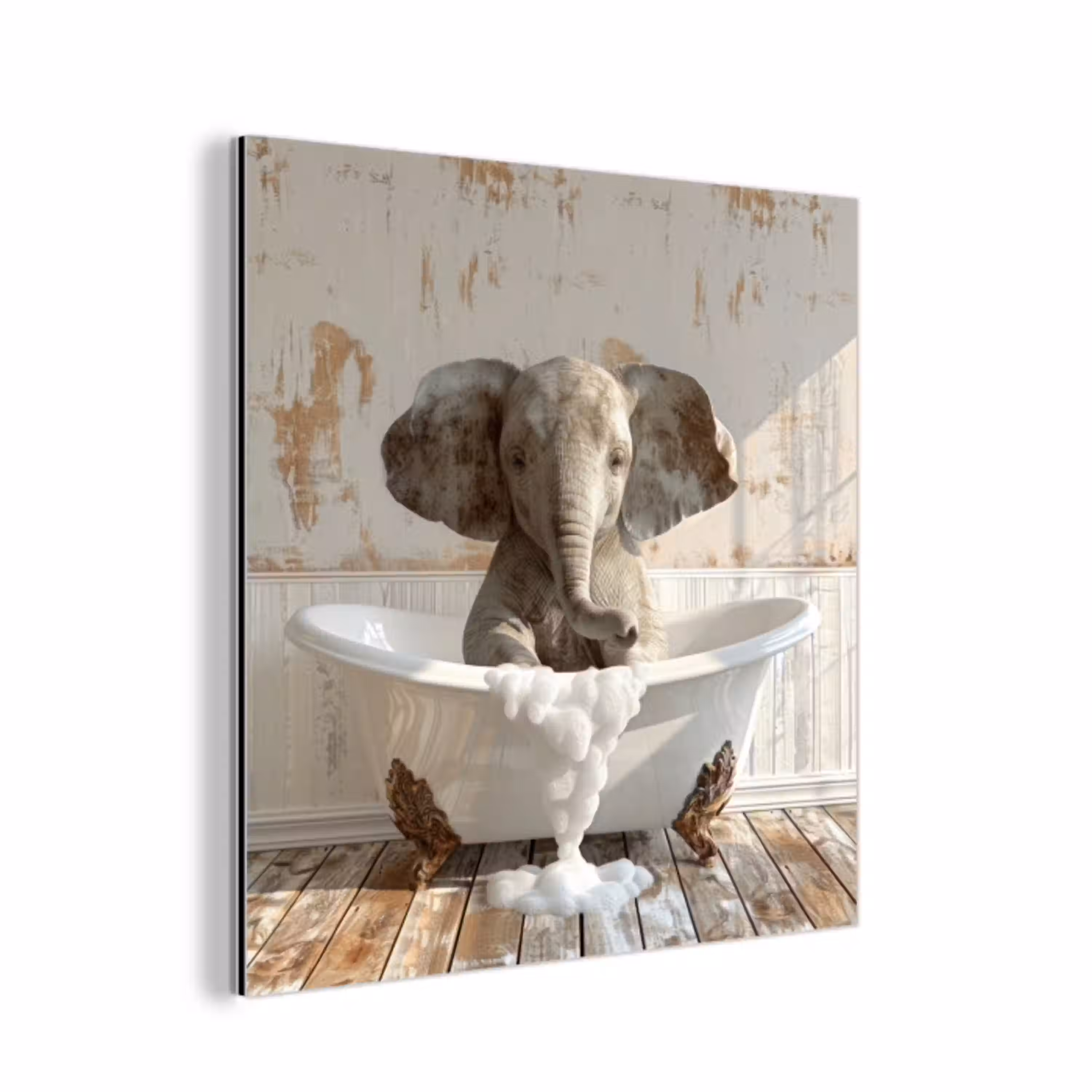 Vintage - Olifant - Badkuip - Schuim - Wilde dieren aluminium wit klein -3d