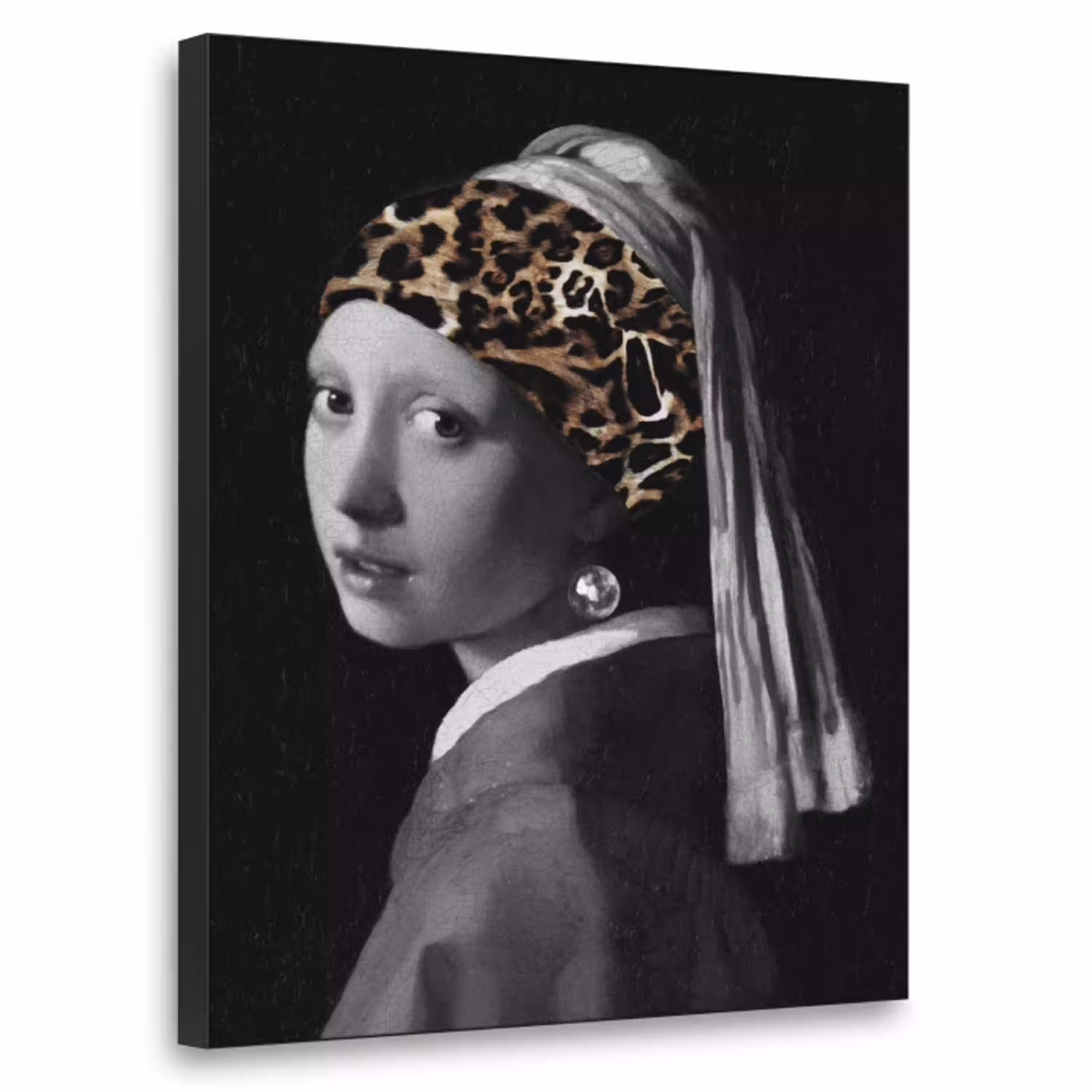 Het meisje met de parel - Johannes Vermeer - Panterprint Textielframe zwart klein -3d