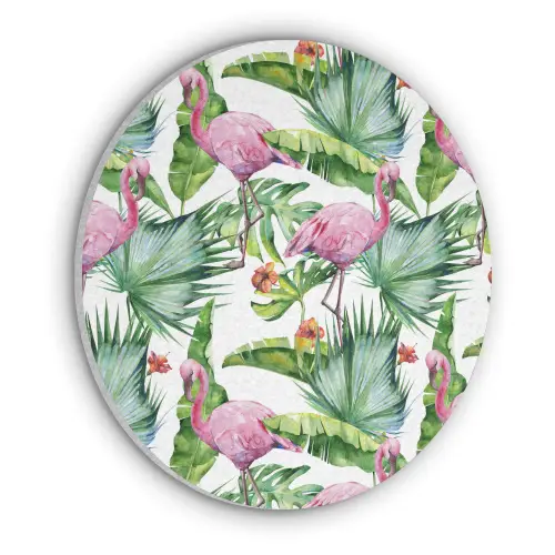 Flamingo - Bladeren - Tropisch Akoestische PET Vilt - Rond klein -3d