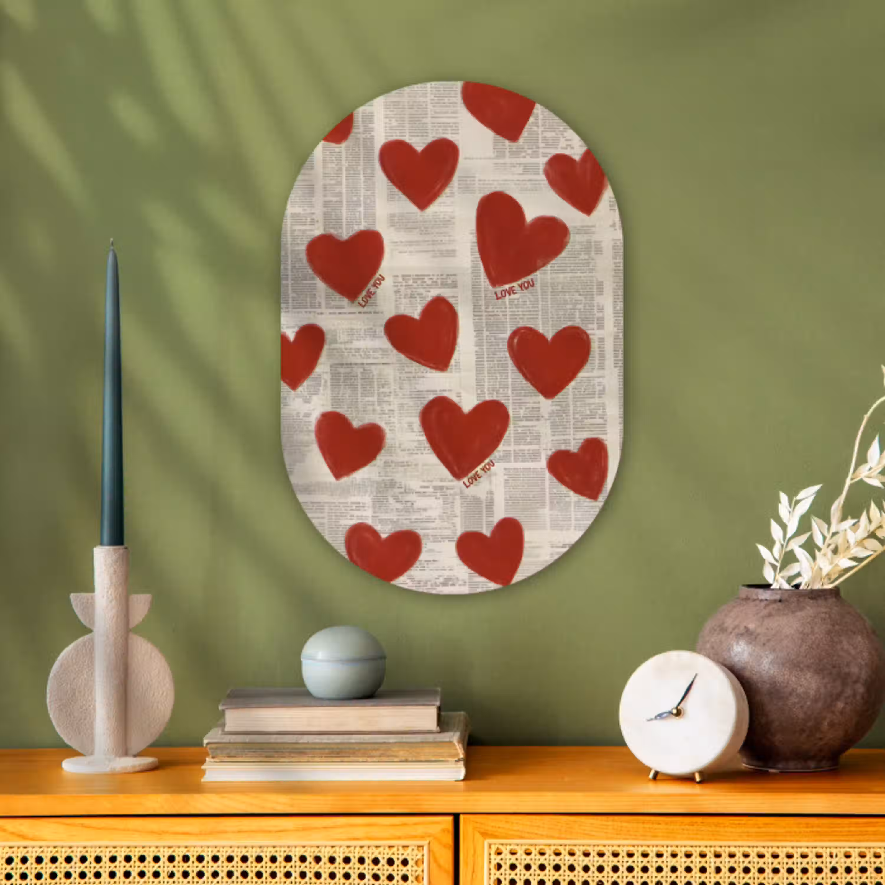 Hartjes - Krant - Loveyou Wandcirkel Ovaal Forex klein -sfeer2