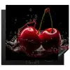 Kersen - Rood - Fruit - Water - Zwart Inductie beschermer vinyl 3mm middel -3d